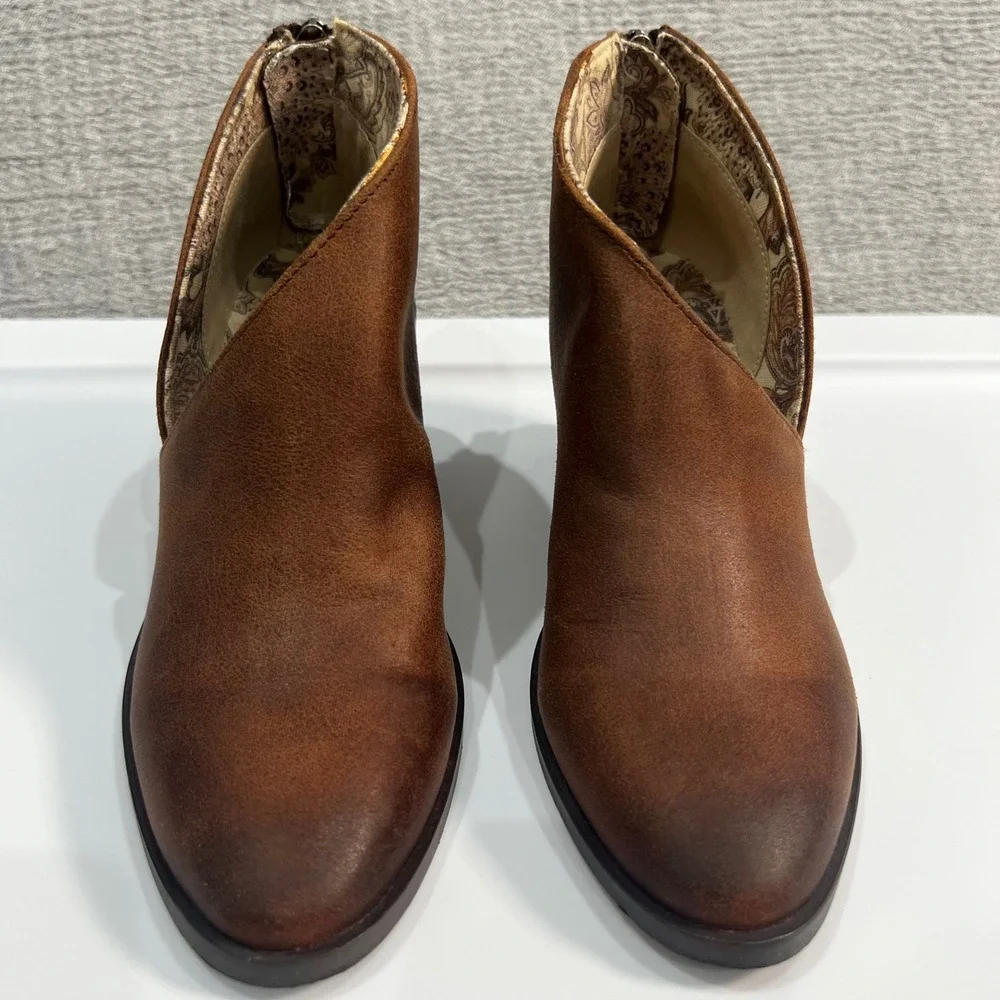 Band of Gypsies Tusk Ankle Booties Women 6 Brown Cutout Block Heel Boho Festival